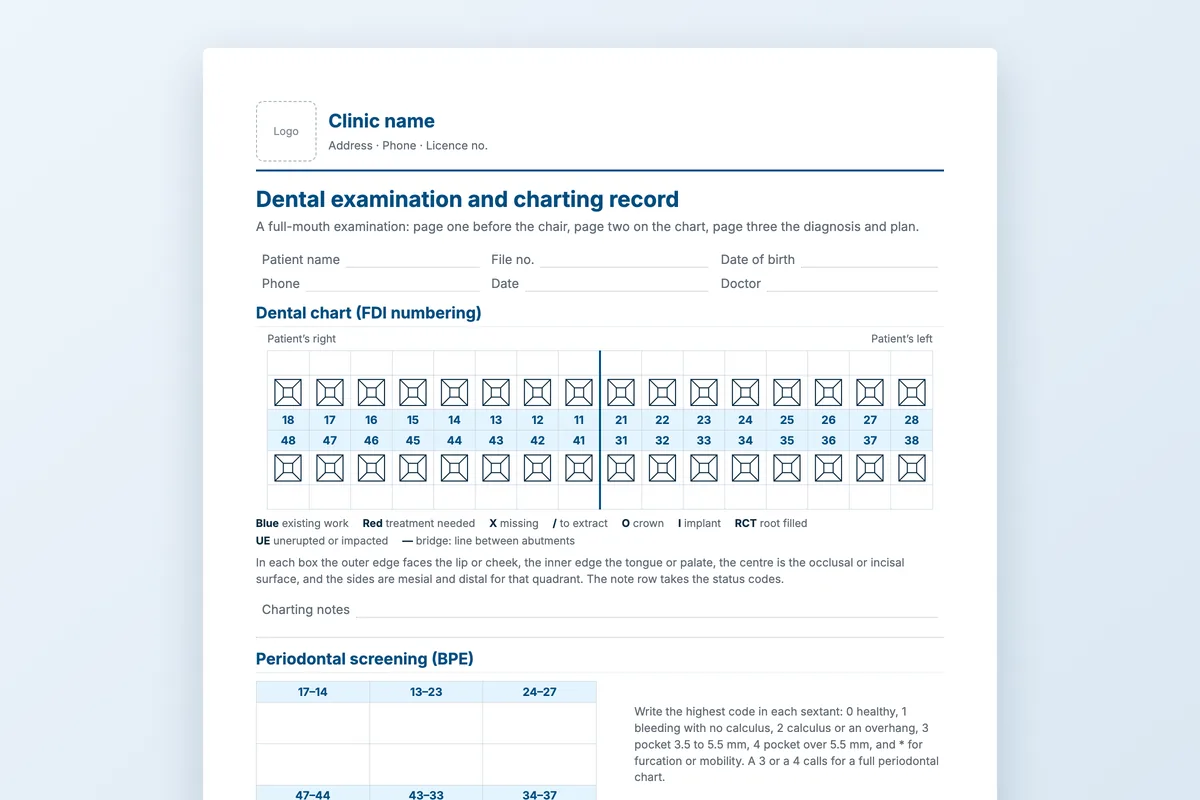 Dental examination and charting record