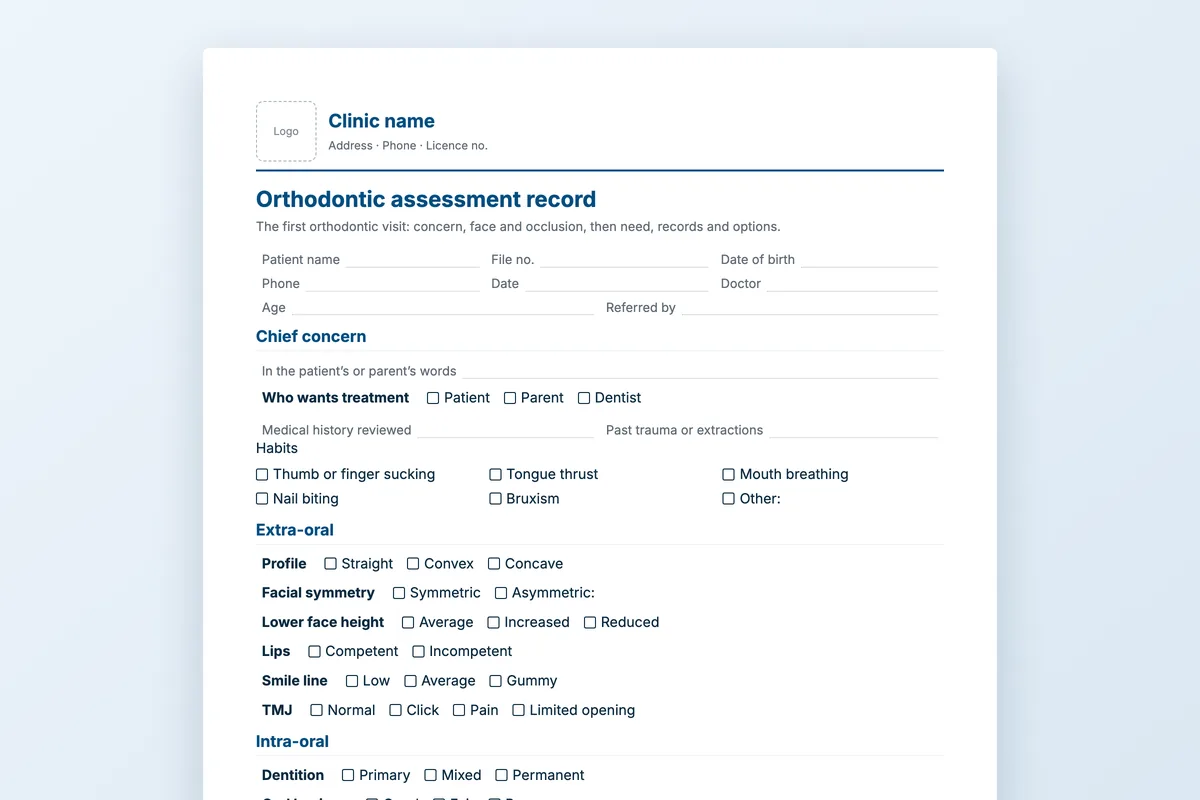 Orthodontic assessment record