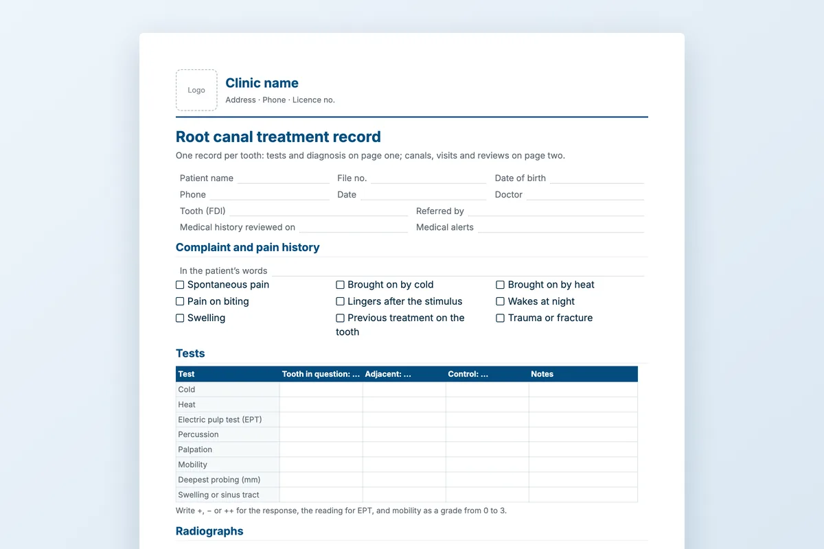 Root canal treatment record