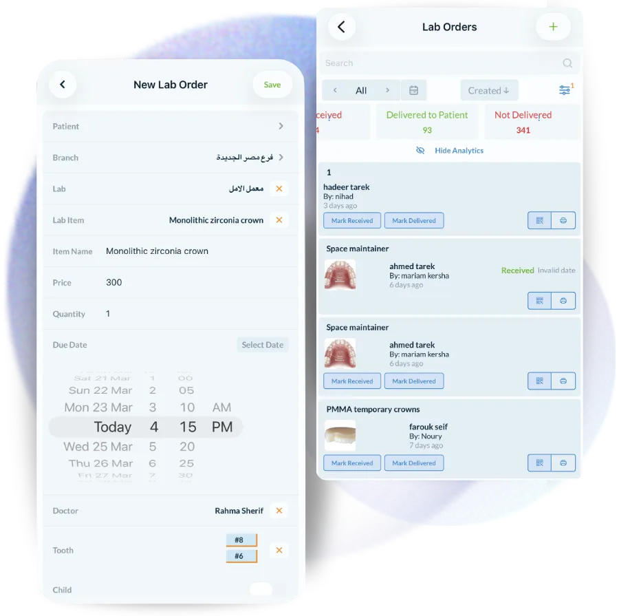 متابعة حالات المعمل على الهاتف، بالمرحلة وتاريخ التسليم والمعمل المسؤول