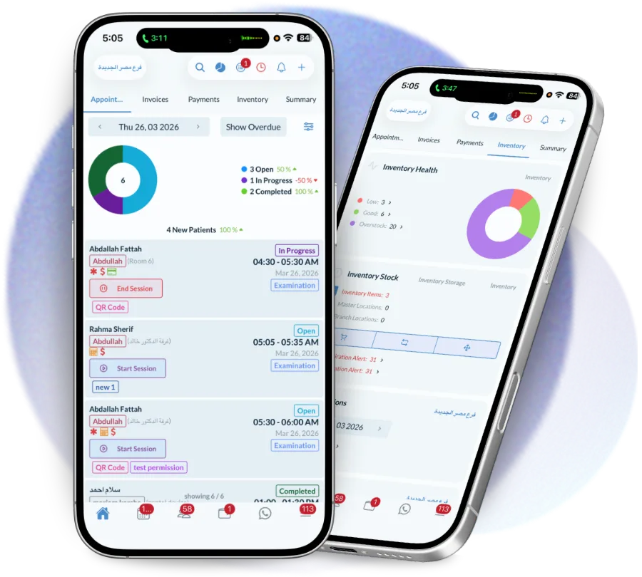 The patient list in the Dentolize app, searchable by name, phone, file number and treatment